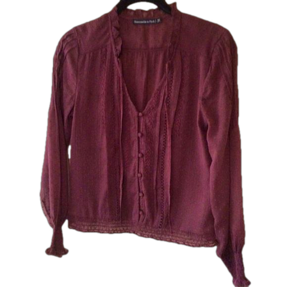 Abercrombie & Fitch Long Sleeve Swiss Dot Textured Top XS
